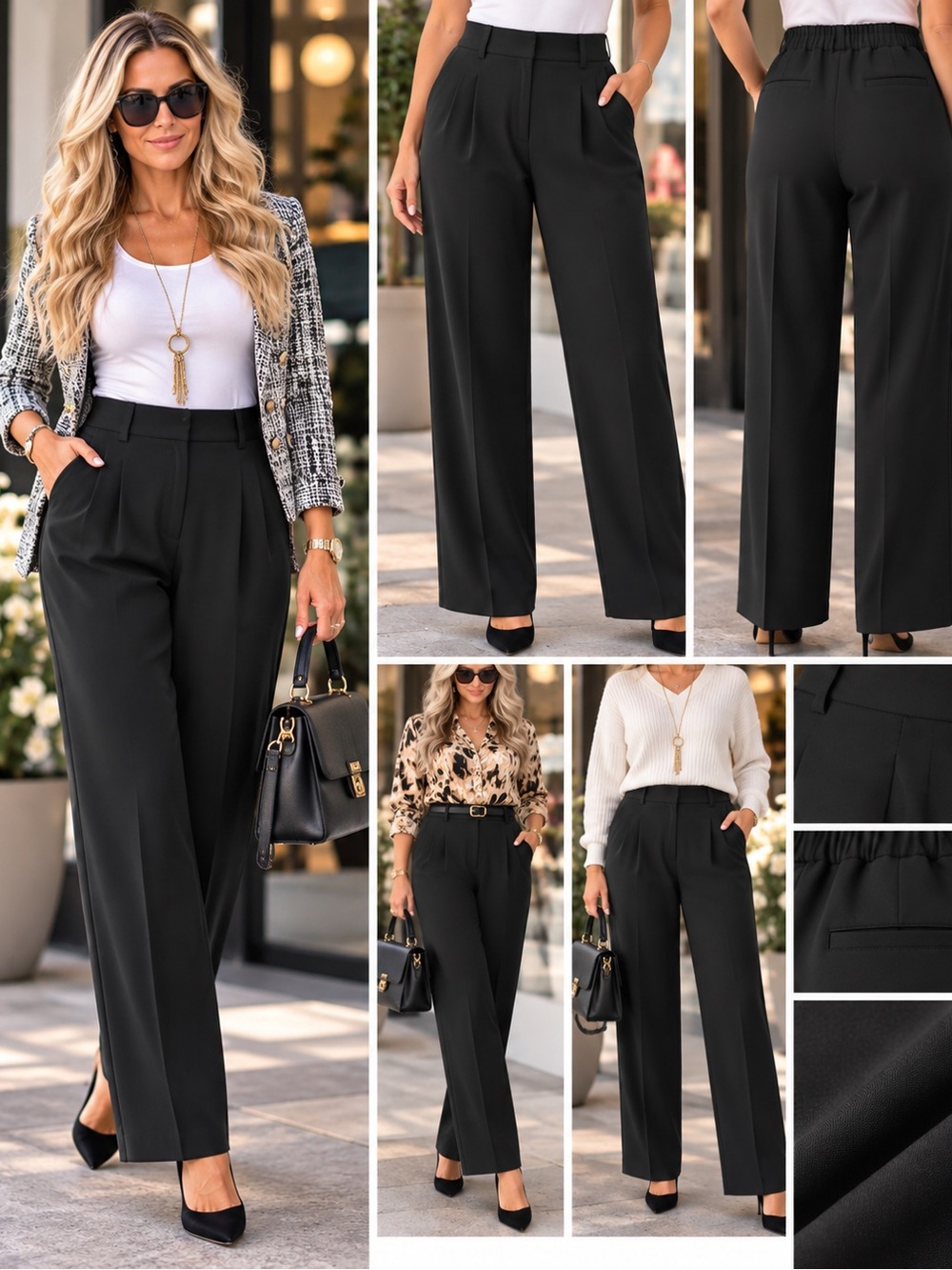 Classic High-Waist Wide-Leg Women’s Pants - Black